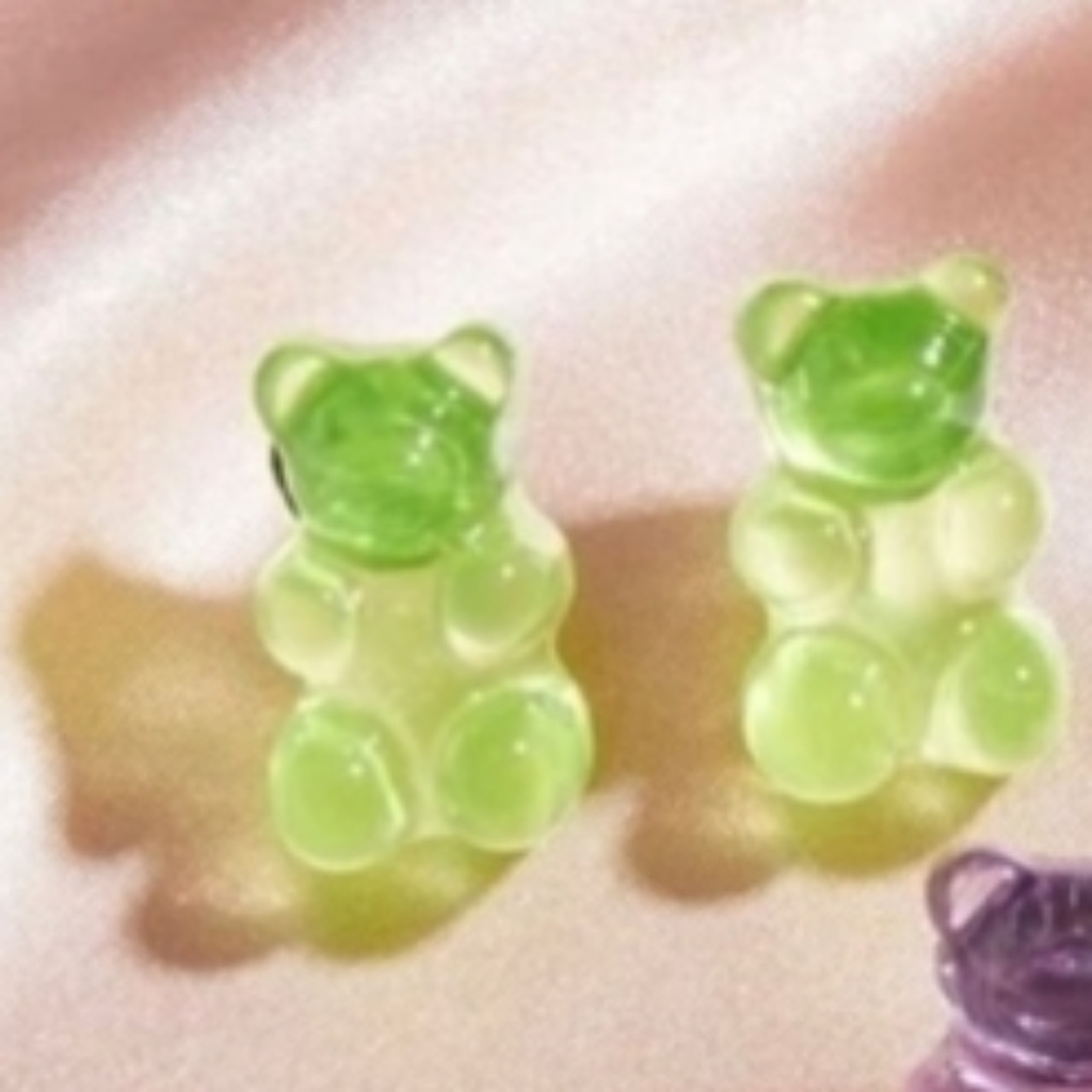 Teddy Bear Gummy Earrings Cute Earrings For All Ages New In * Lime Green